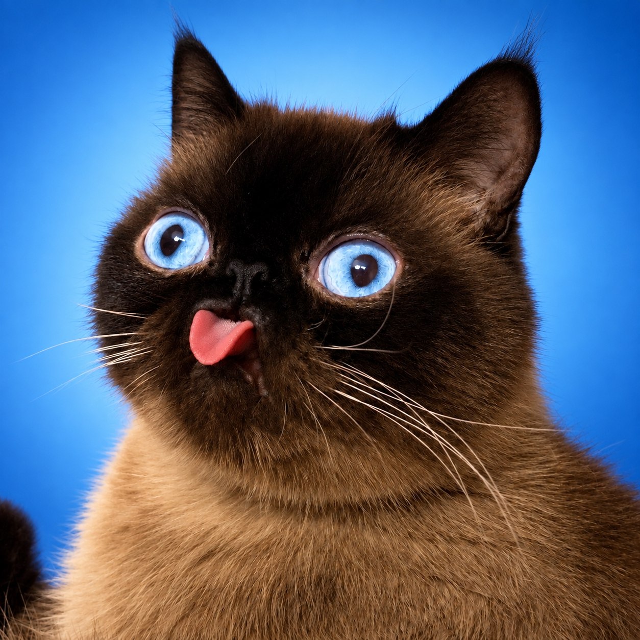 Neko posing against a bright blue background