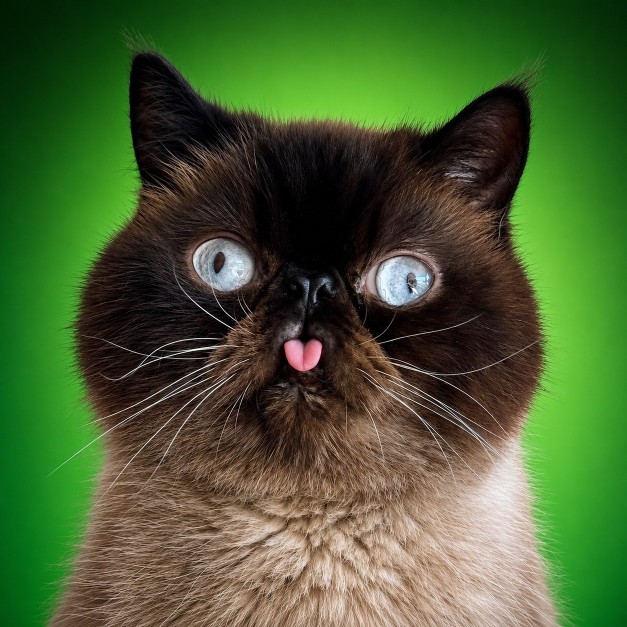 Close portrait of Neko on a bright green background