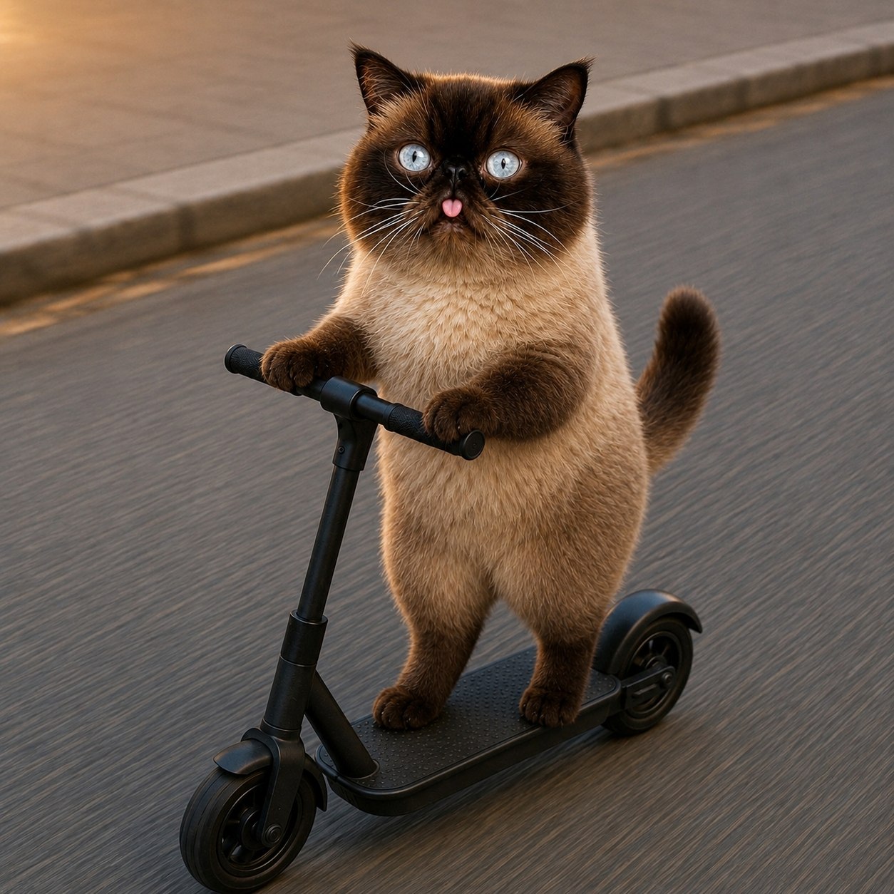 Neko riding a black scooter